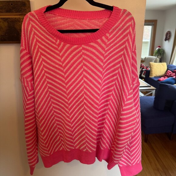 Shein - Pink and White - Chevron Knit Sweater - XXL - Picture 1 of 3